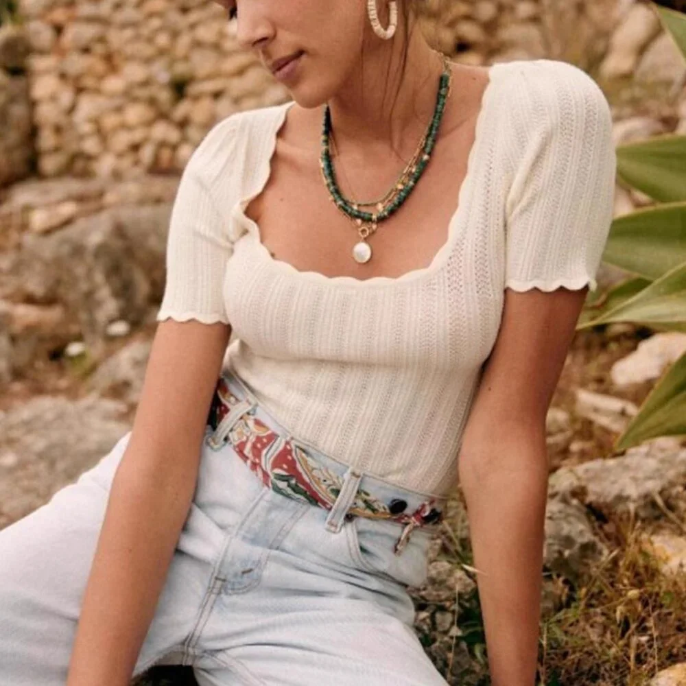 NWT Sezane Anil Jumper - Ecru Ivory Cream French Sweater Knit Top Soft Caus - Picture 2 of 12